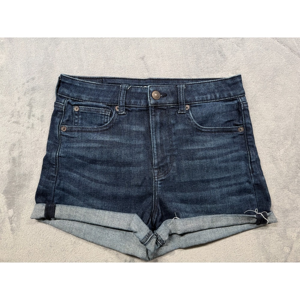American Eagle Jean Shorts Womens 4 Blue Denim Next Level Stretch Cuffed Hem